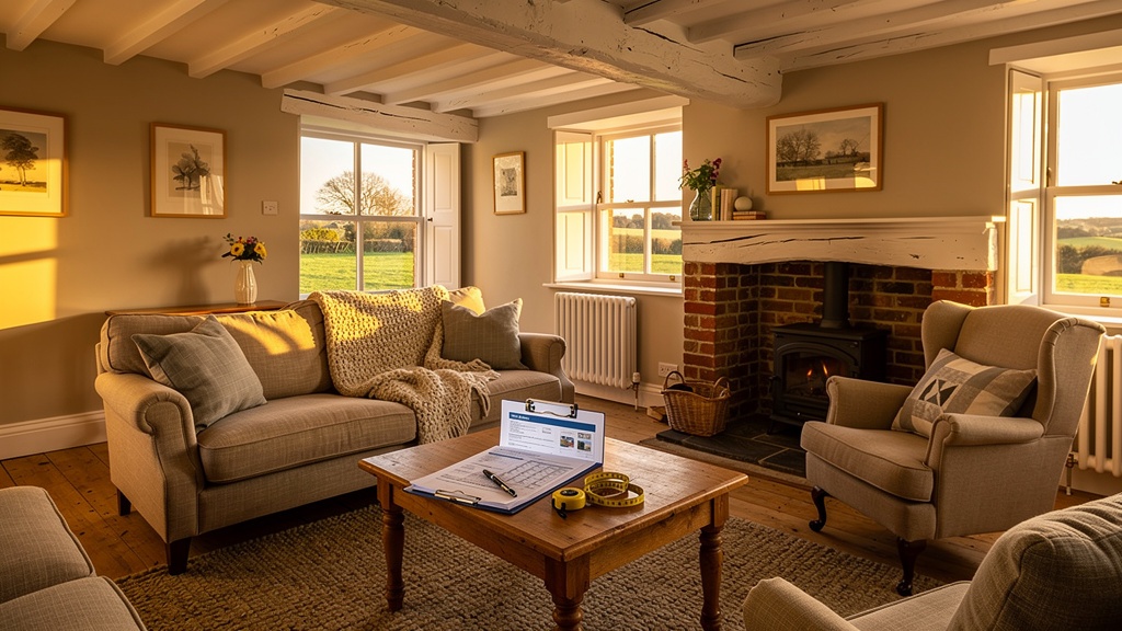 Traditional East Sussex interior with period features and surveying equipment