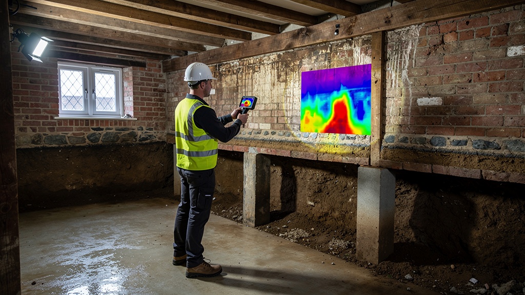 Thermal imaging survey detecting hidden structural defects in a property