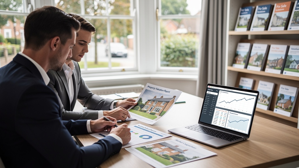 RICS registered valuer reviewing property price data and valuation documents in a professional office