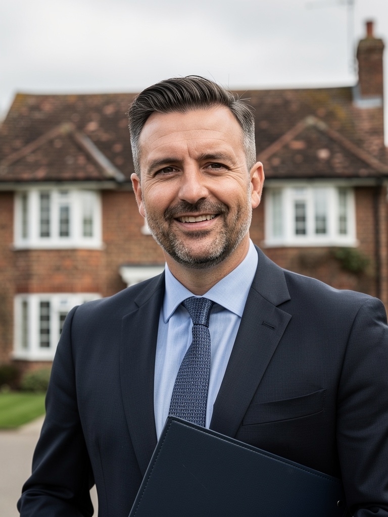 James Hargreaves, Principal Building Surveyor at Crowborough Surveyors, standing in front of a traditional East Sussex property